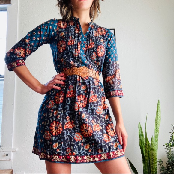 Vintage Tops - Indian cotton block-print kurta
